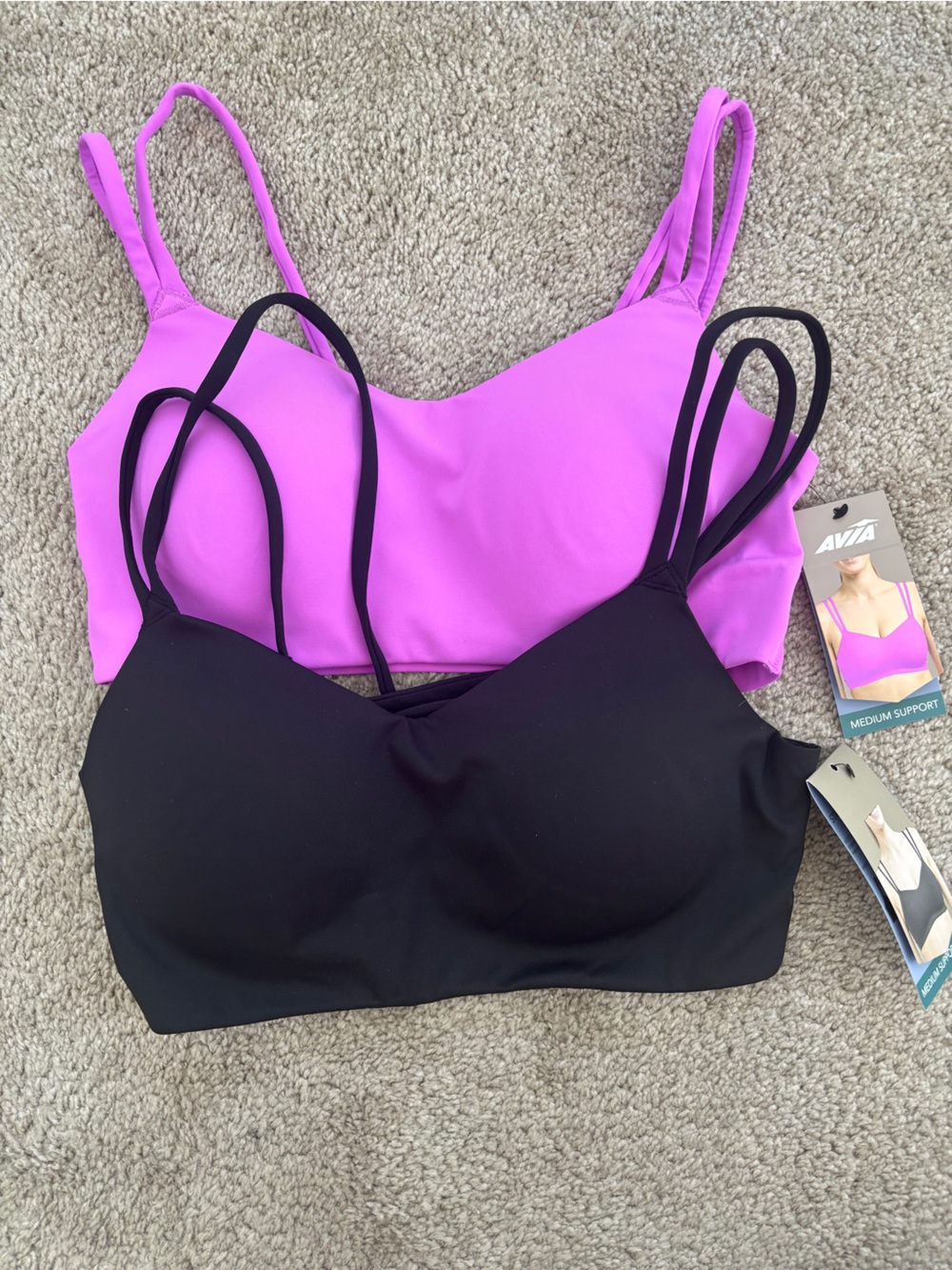 Avia Black and Bright Pink Dual-Pack Sports Bikini Tops